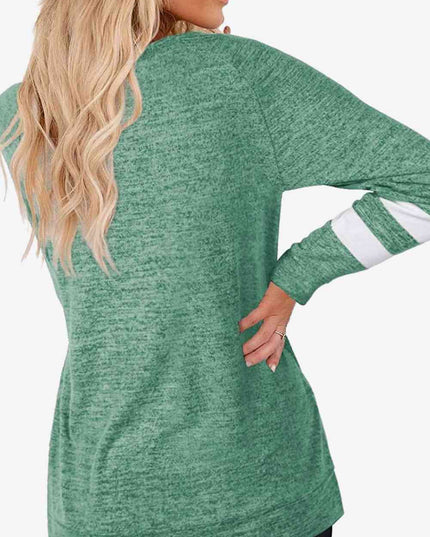 Striped Contrast Raglan Sleeve Top