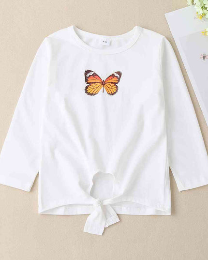 Round Neck Butterfly Graphic Long Sleeve T-Shirt