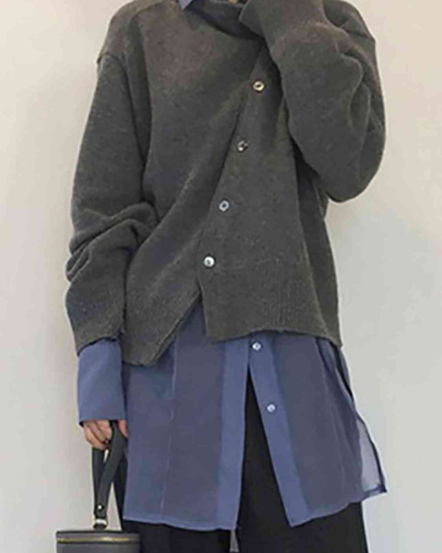 Dropped Shoulder Buttoned Cardigan