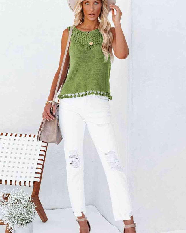 Openwork Tassel Hem Knit Tank