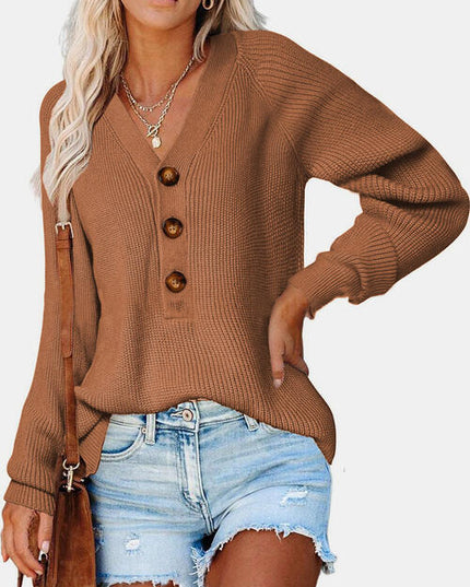 Half Button Long Sleeve Knit Top