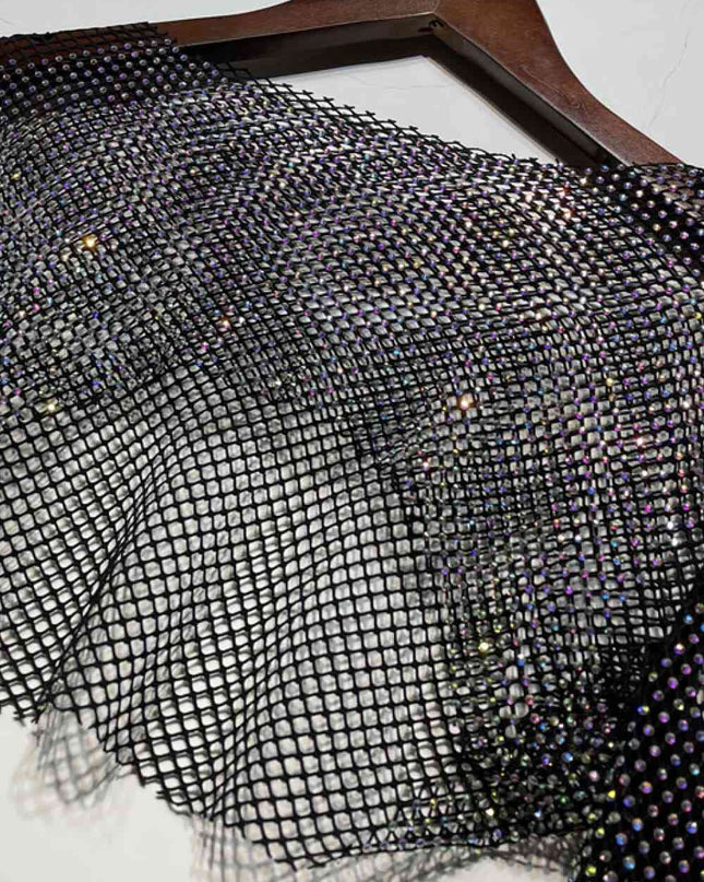 Rhinestone Openwork Long Sleeve Cropped Top