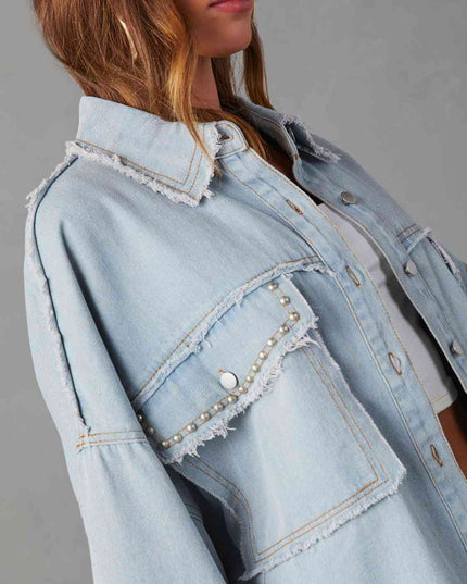 Button Down Raw Hem Denim Jacket