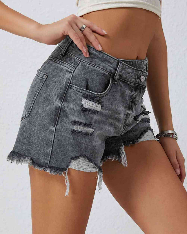 Asymmetrical Distressed Denim Shorts