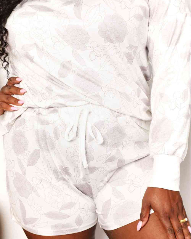Double Take Floral Long Sleeve Top and Shorts Loungewear Set