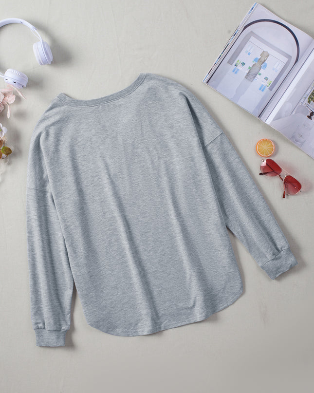 Button Detail Curved Hem Top
