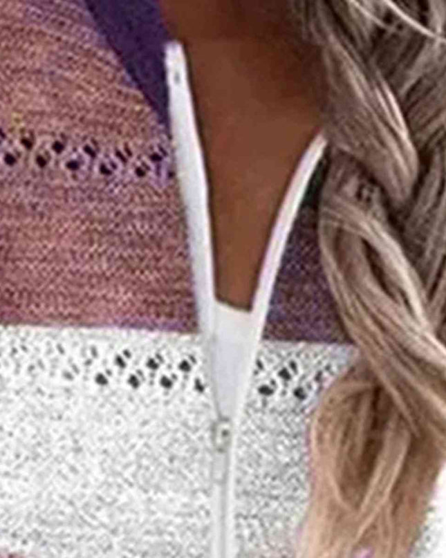 Color Block  Drawstring Hooded Sweater