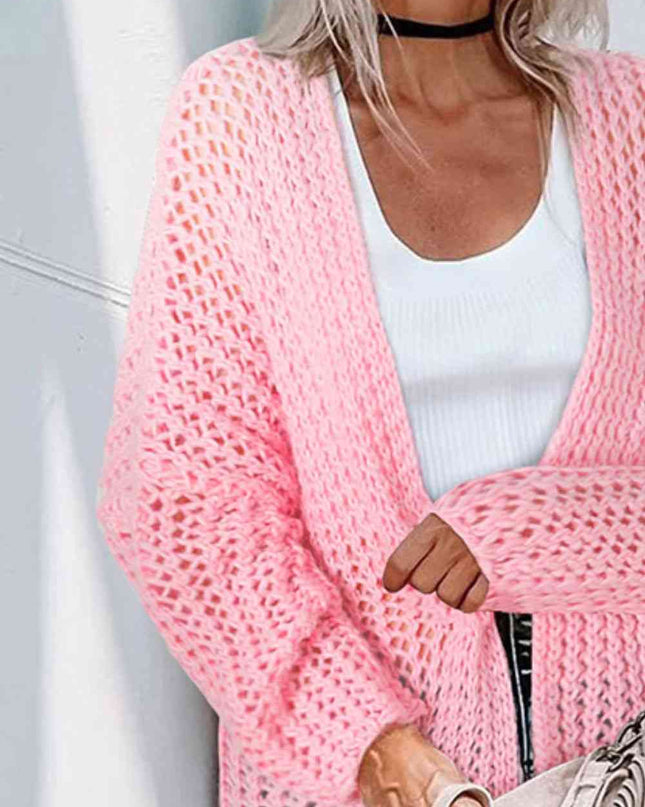 Open Front Long Sleeve Openwork Cardigan
