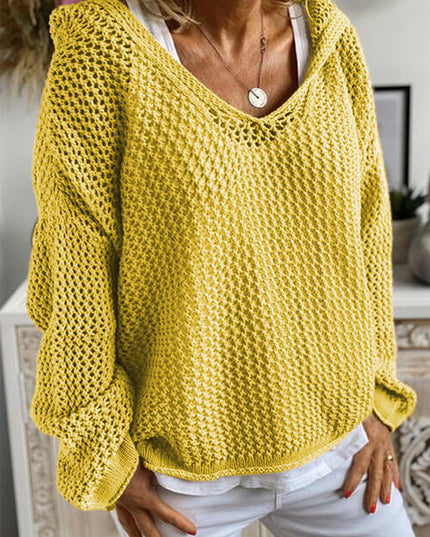 Openwork Hooded Long Sleeve Sweater