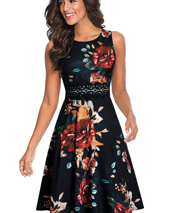 Printed Smocked Waist Sleeveless Dress