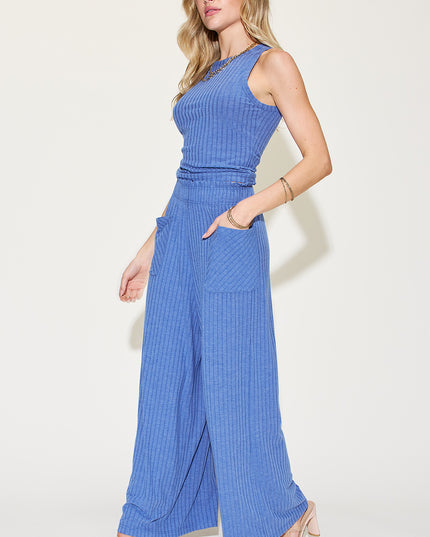 Basic Bae Full Size Ribbed Tank and Wide Leg Pants Set