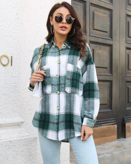 Plaid Button Up Collared Neck Long Sleeve Shirt