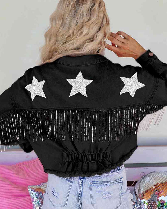 Distressed Raw Hem Dropped Shoulder Denim Jacket