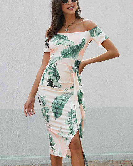 Printed Off-Shoulder Split Dress
