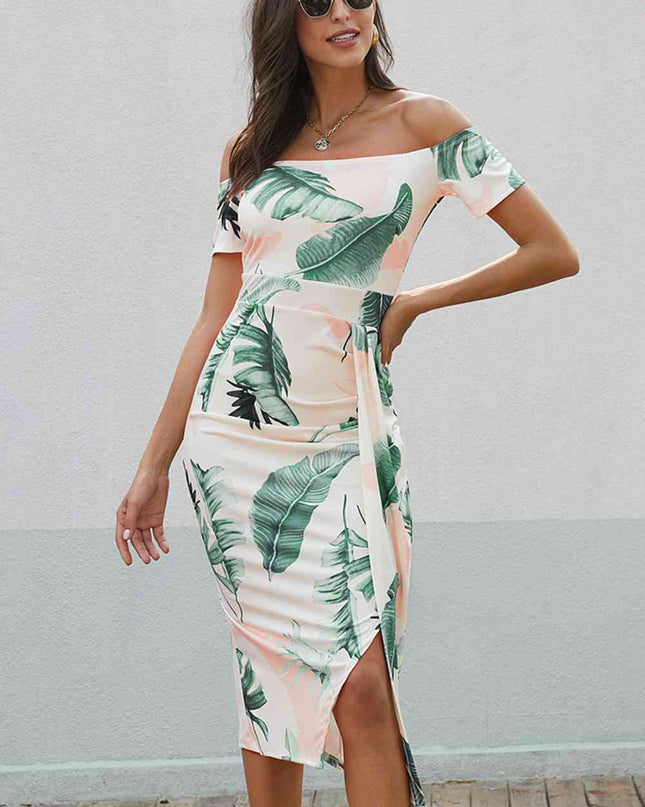 Printed Off-Shoulder Split Dress