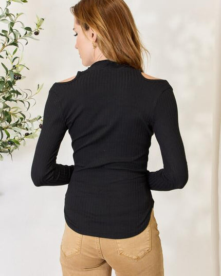 Culture Code Full Size Ribbed Surplice Cold Shoulder Top