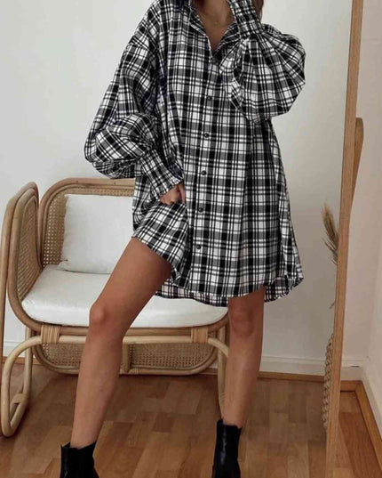 Plaid Lantern Sleeve Shirt
