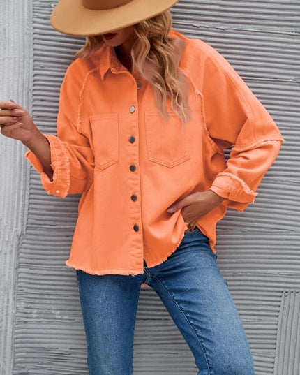 Raw Hem Collared Denim Jacket