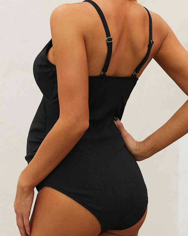 Ribbed Spaghetti Strap One-Piece Maternity Swimsuit