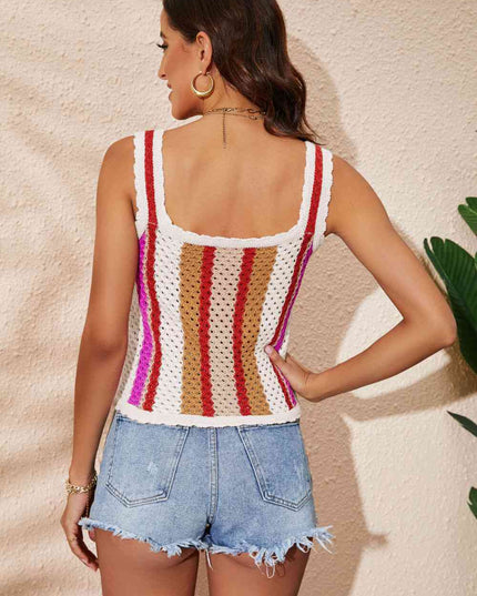 Striped Scalloped Trim Knit Tank