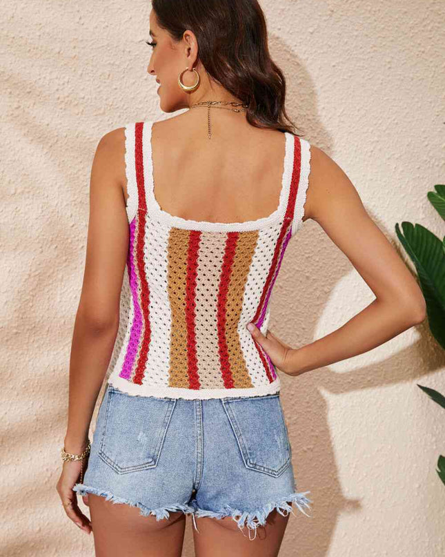 Striped Scalloped Trim Knit Tank