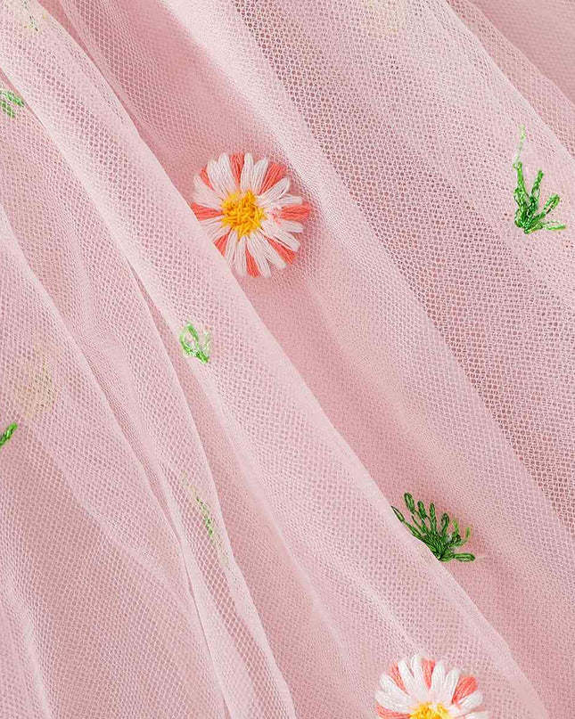 Embroidered Round Neck Flutter Sleeve Dress