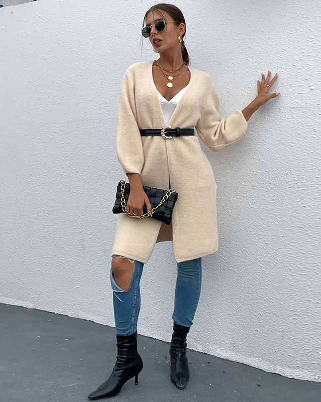 Open Front Slit Long Sleeve Cardigan