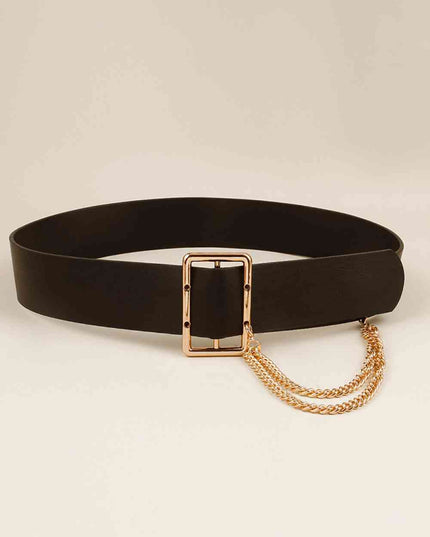 PU Leather Wide Belt with Chain