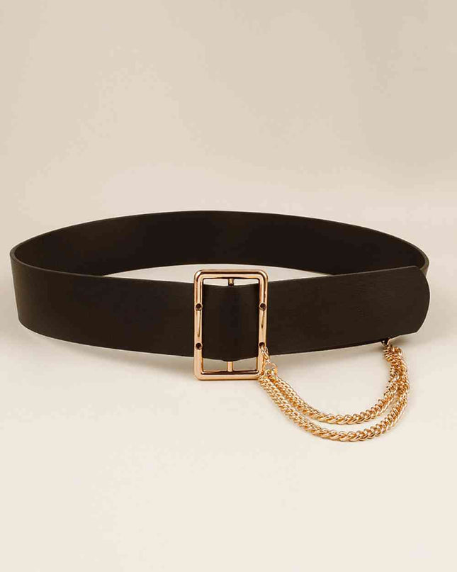 PU Leather Wide Belt with Chain