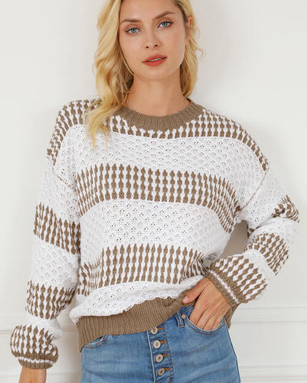 Striped Round Neck Long Sleeve Knit Top