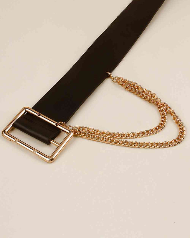 PU Leather Wide Belt with Chain
