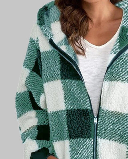 Plaid Zip-Up Hooded Jacket with Pockets