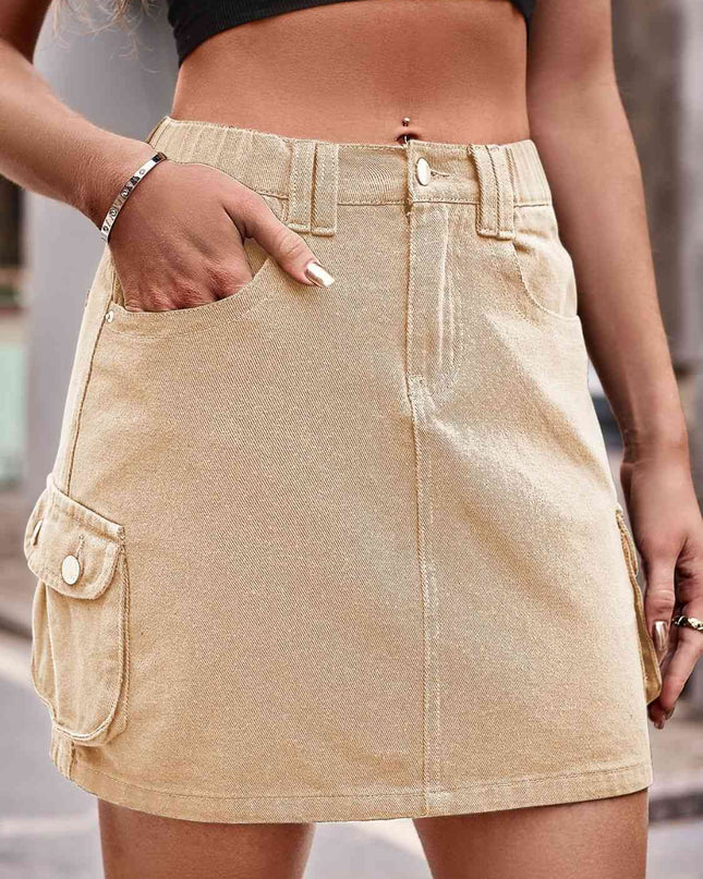 Denim Mini Skirt with Pockets