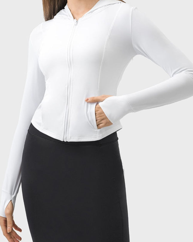 Pocketed Zip Up Hooded Long Sleeve Active Outerwear