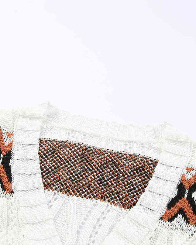 Geometric V-Neck Button Down Cardigan