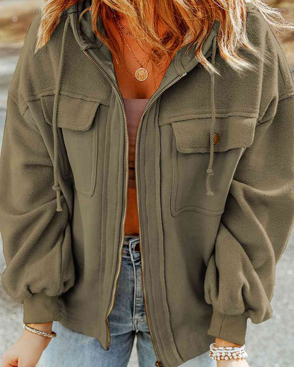 Zip-Up Drawstring Hooded Jacket