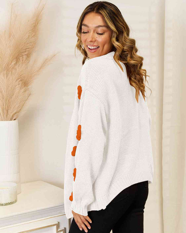 Flower Dropped Shoulder Open Front Cardigan