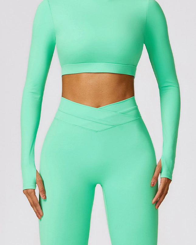 Cutout Mock Neck Long Sleeve Active T-Shirt