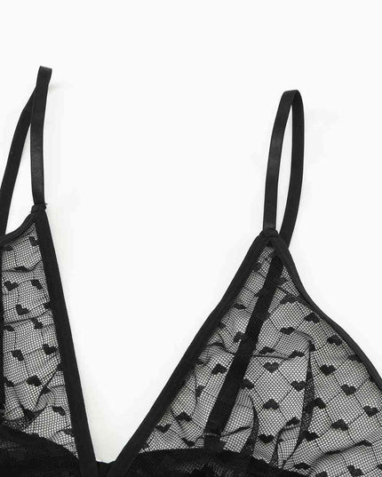 Heart Print Slit Hem Babydoll Lingerie Set with Thong