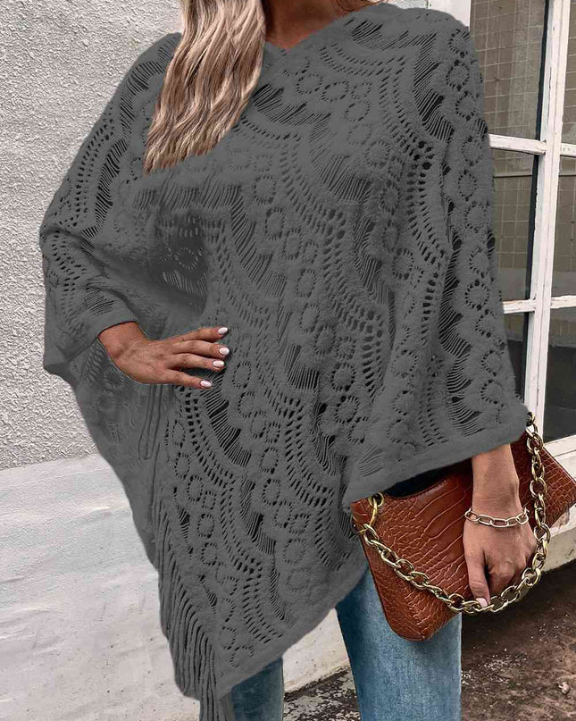 Openwork Fringe Detail Poncho