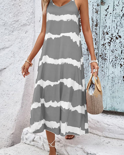 Contrast V-Neck Spaghetti Strap Midi Dress