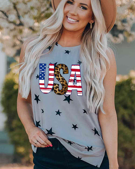 USA Star Print Tank with Slits