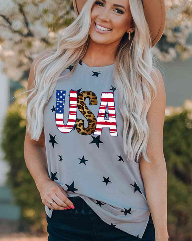 USA Star Print Tank with Slits