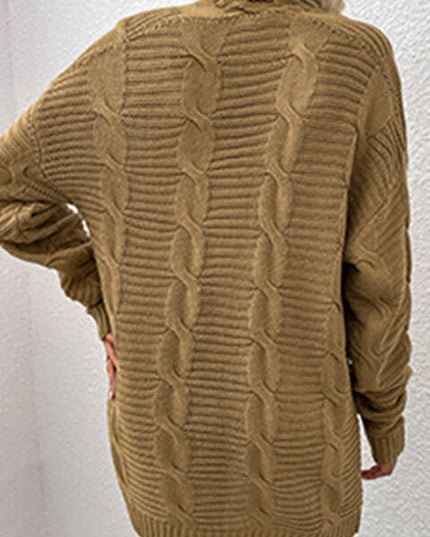 Cable-Knit Open Front Cardigan with Pockets