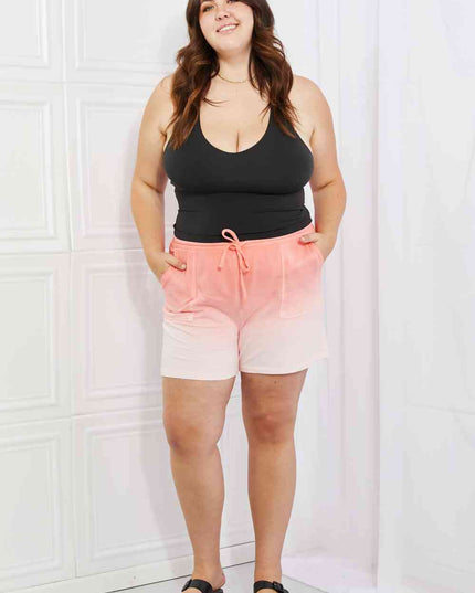 Zenana In The Zone Full Size Dip Dye High Waisted Shorts in Coral