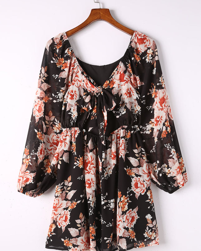Floral Tied Balloon Sleeve Dress
