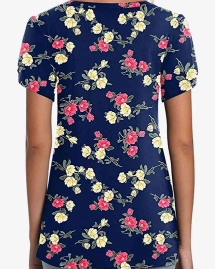 Printed Petal Sleeve V-Neck Blouse