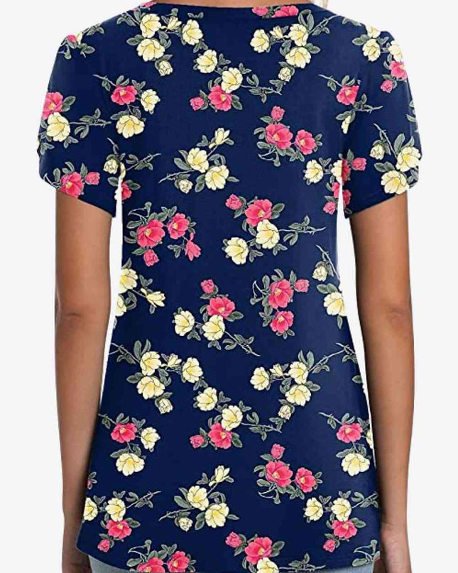 Printed Petal Sleeve V-Neck Blouse