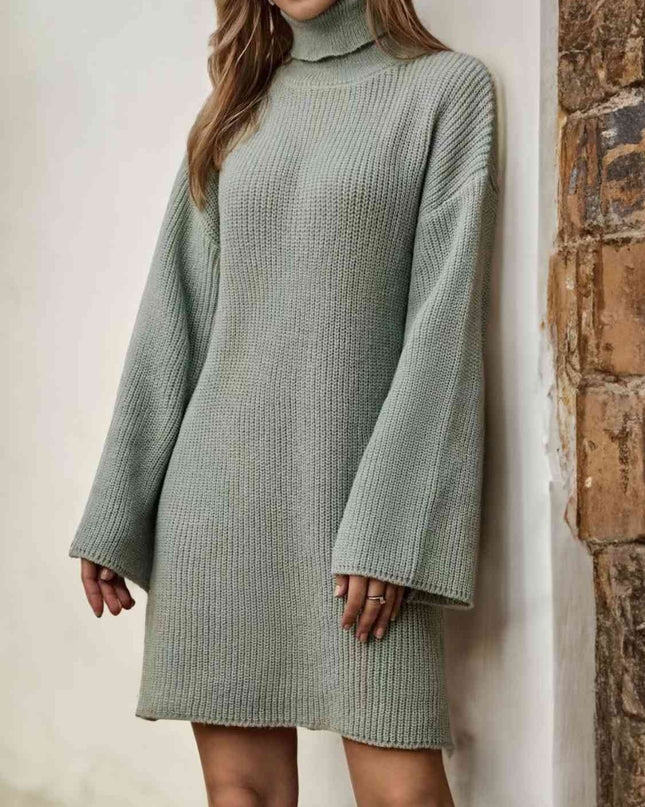 Turtleneck Dropped Shoulder Sweater Dress