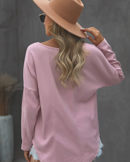 Grommet Long Sleeve V-Neck Top